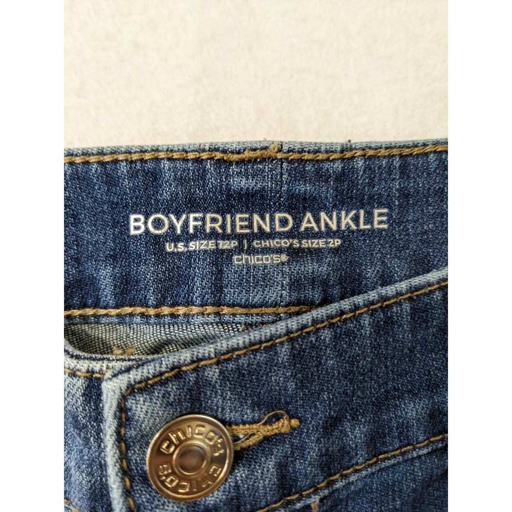 Chicos Boyfriend Ankle Jeans Size 12P Dark Wash Cotton Blend - Picture 3 of 7